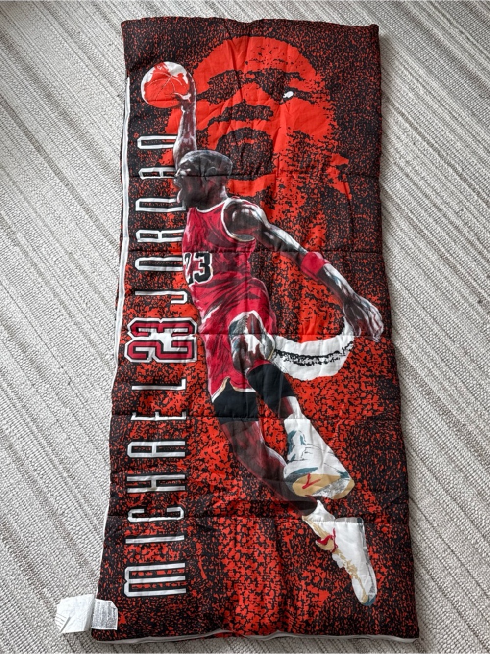 Vintage 90s MICHAEL JORDAN Sleeping Bag Chicago Bulls Red Large All Over Print